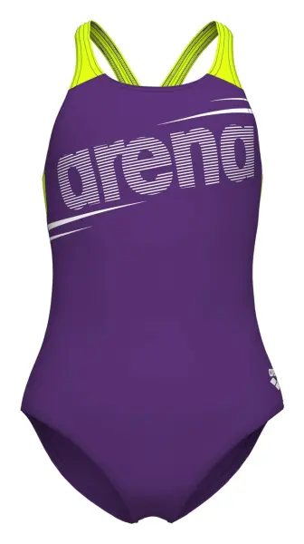 Купальник злитий дитячий Arena BOLD SWIMSUIT V BACK фіолетово-салатовий 011755-960