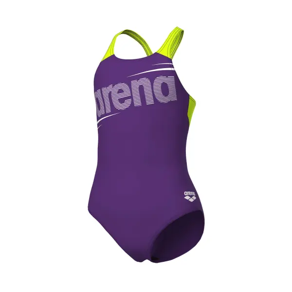 Купальник злитий дитячий Arena BOLD SWIMSUIT V BACK фіолетово-салатовий 011755-960