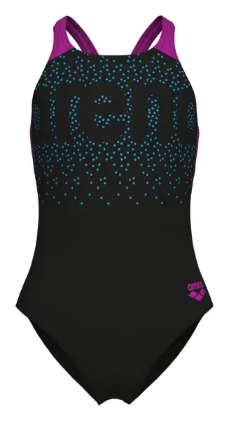 Купальник слитный детский Arena PAINTERLY SWIMSUIT V BACK черно-фиолетовый 011756-590