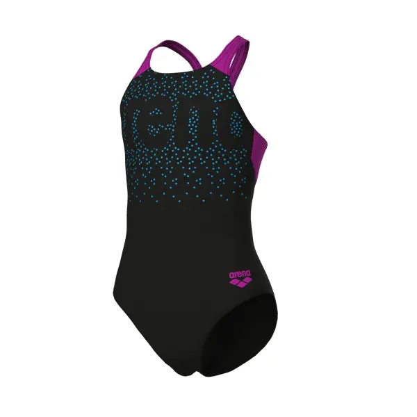 Купальник слитный детский Arena PAINTERLY SWIMSUIT V BACK черно-фиолетовый 011756-590