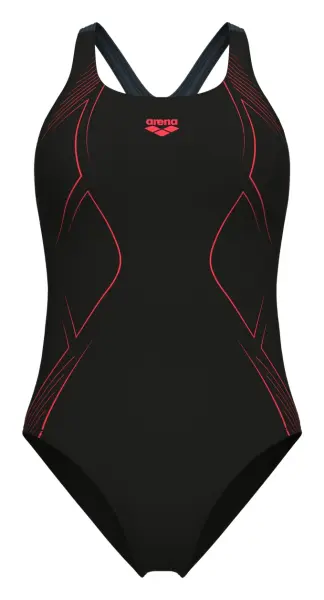 Купальник злитий жіночий Arena GRAPHIC SWIMSUIT SWIM PRO BACK LB чорно-кораловий 011183-554