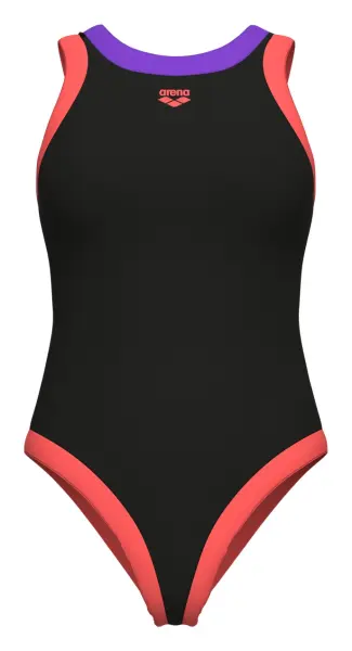 Купальник злитий жіночий Arena BOLD LINES SWIMSUIT чорно-кораловий 011576-639