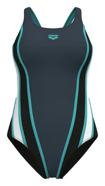 Купальник злитий жіночий Arena SLICES SWIMSUIT SWIM PRO BACK темно-сіро-бірюзовий 011723-551