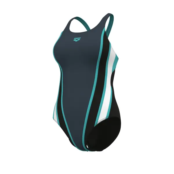 Купальник злитий жіночий Arena SLICES SWIMSUIT SWIM PRO BACK темно-сіро-бірюзовий 011723-551