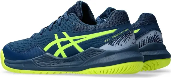 Кроссовки теннисные детские Asics GEL-RESOLUTION 9 темно-сине-лимонные 1044A067-404