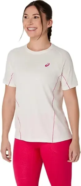 Футболка для тенісу жіноча Asics GAME ALL OVER PRINT SS TOP бежево-рожева 2042A385-100