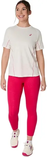 Футболка для тенісу жіноча Asics GAME ALL OVER PRINT SS TOP бежево-рожева 2042A385-100