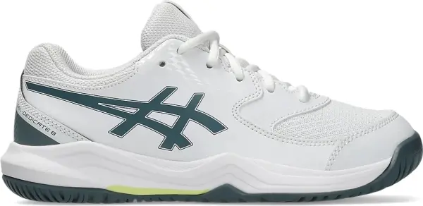 Кроссовки теннисные детские Asics GEL-DEDICATE 8 бело-темно-серо-лимонные 1044A077-108