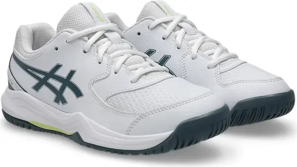 Кроссовки теннисные детские Asics GEL-DEDICATE 8 бело-темно-серо-лимонные 1044A077-108