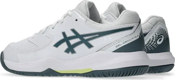 Кроссовки теннисные детские Asics GEL-DEDICATE 8 бело-темно-серо-лимонные 1044A077-108