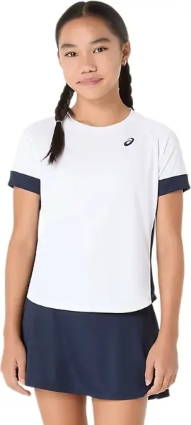 Футболка для тенісу дитяча Asics GIRLS TENNIS SS TOP біло-темно-синя 2044A045-101