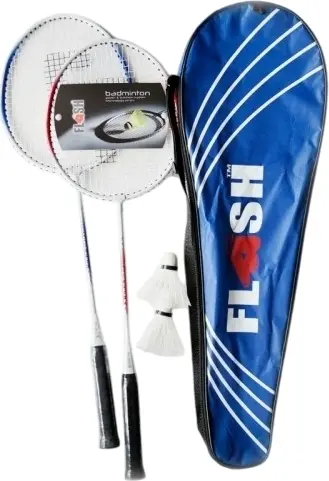 Набір для бадмінтону Flash BADMINTON RACKET SET (2 ракетки, 2 волани, чохол) біло-червоно-синій DB-120