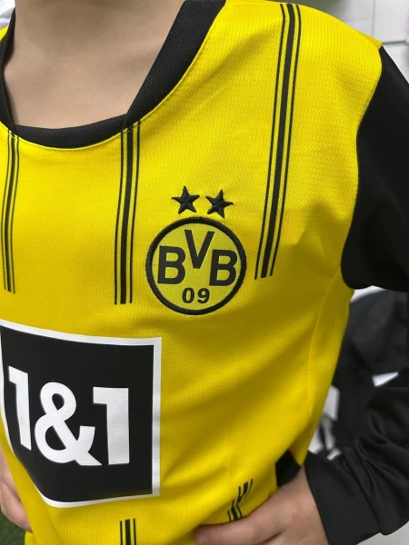Футбольна форма з довгим рукавом дитяча Боруссія Дортмунд (Borussia Dortmund) 2024-2025 домашня жовто-чорна F0015