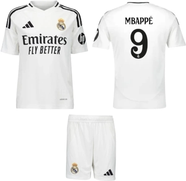 Футбольна форма дитяча Реал Мадрид (Real Madrid) Mbappe 9 2024-2025 домашня біло-чорна F0033