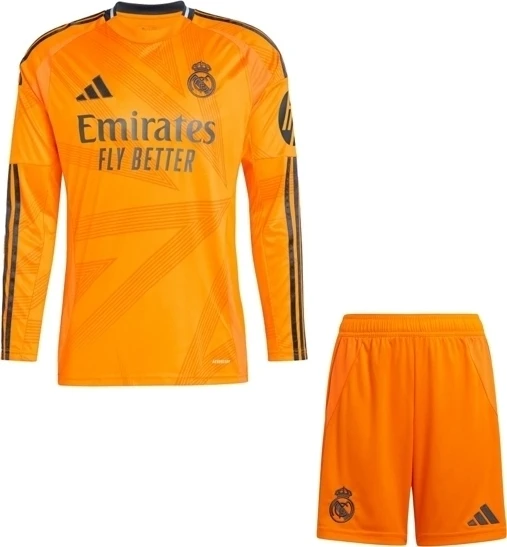 Футбольна форма з довгим рукавом дитяча Реал Мадрид (Real Madrid) 2024-2025 виїзна помаранчева чорна F0035