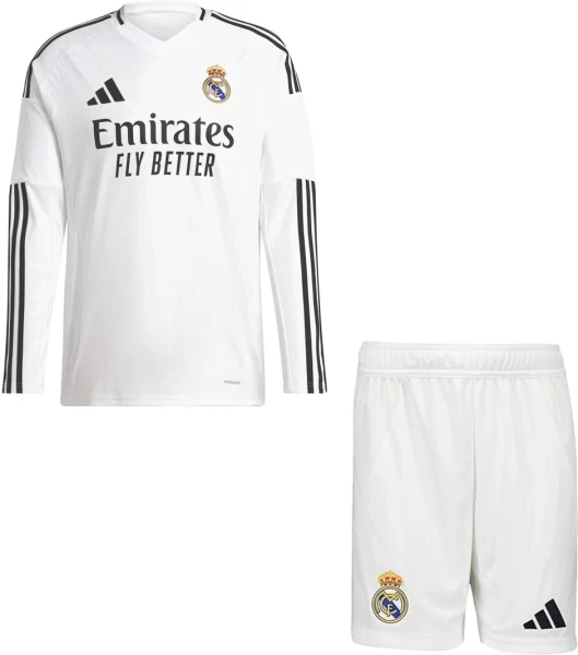 Футбольна форма з довгим рукавом дитяча Реал Мадрид (Real Madrid) 2024-2025 домашня біло-чорна F0036