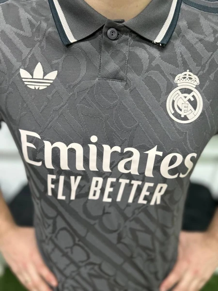 Футболка Реал Мадрид (Real Madrid) 2024-2025 резервна сіро-чорно-біла F0060