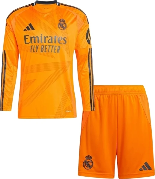Футбольная форма с длинным рукавом Реал Мадрид (Real Madrid) 2024-2025 выездная оранжево-черная F0091