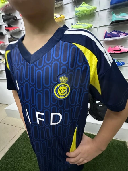Футбольна форма дитяча Аль-Наср (Al Nassr) 2024-2025 виїзна темно-синьо-жовта F0099