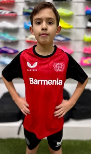 Футбольна форма дитяча Байєр (Bayer Leverkusen) 2024-2025 домашня червоно-чорна F0100