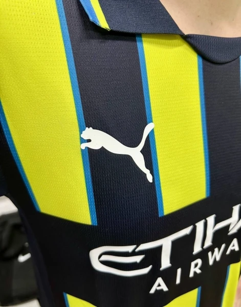 Футбольна форма з довгим рукавом Манчестер Сіті (Manchester City) 2024/2025 виїзна чорно-жовто-блакитна F0122