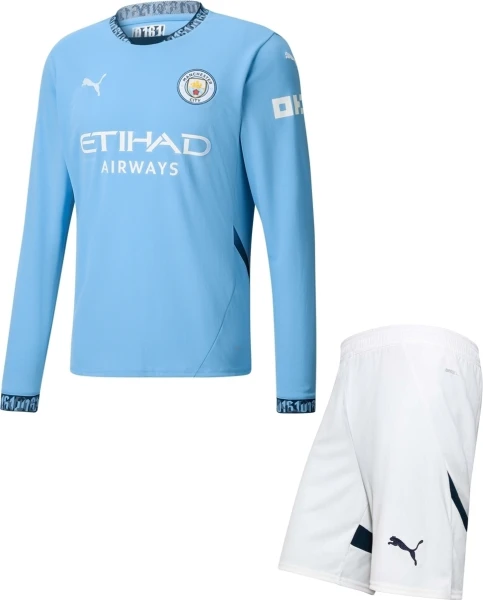 Футбольна форма з довгим рукавом дитяча Манчестер Сіті (Manchester City) 2024/2025 домашня блакитно-біла F0150