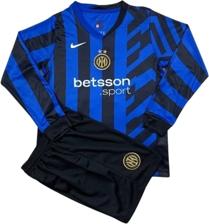 Футбольна форма з довгим рукавом дитяча Інтер (Inter Milan) 2024-2025 домашня синьо-чорна F0155