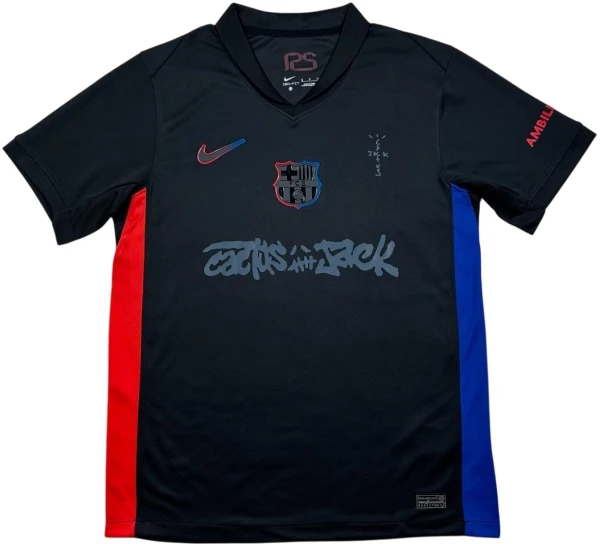 Футболка Барселона (Barcelona) Travis Scott 2024-2025 виїзна чорно-червоно-синя F0200