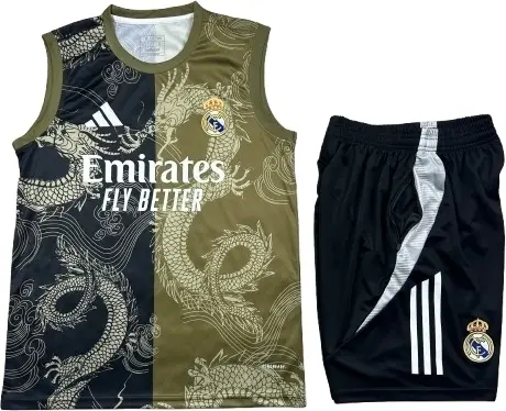Футбольная форма Реал Мадрид (Real Madrid) 2024-2025 тренировочная черно-оливковая F0222