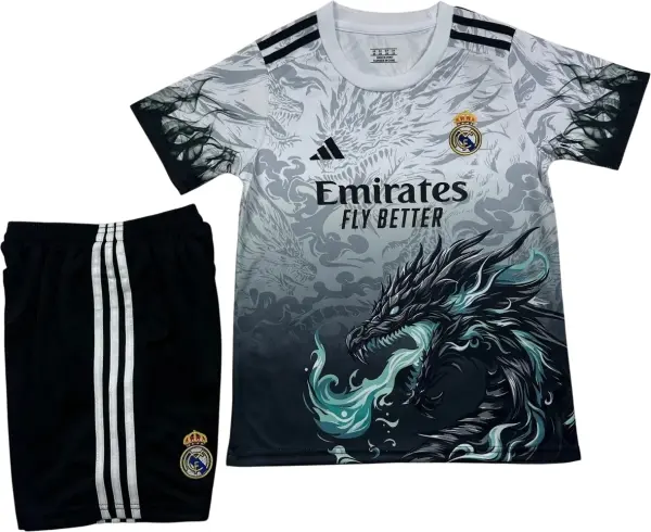 Футбольная форма Реал Мадрид (Real Madrid) 2025-2026 тренировочная черно-бело-бирюзовая F0249