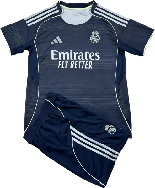 Футбольна форма Реал Мадрид (Real Madrid) 2025-2026 виїзна темно-сіро-темно-синьо-салатова F0321