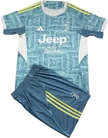 Футбольна форма Ювентус (Juventus) 2025-2026 виїзна бірюзово-салатово-біла F0347