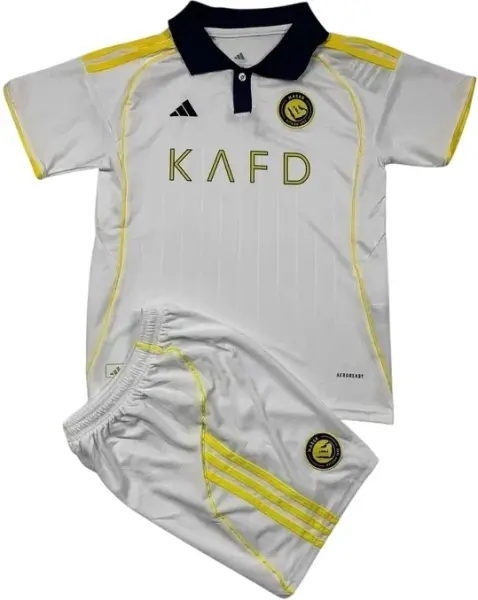 Футбольна форма дитяча Аль-Наср (Al Nassr) 2025-2026 резервна біло-жовто-чорна F0364