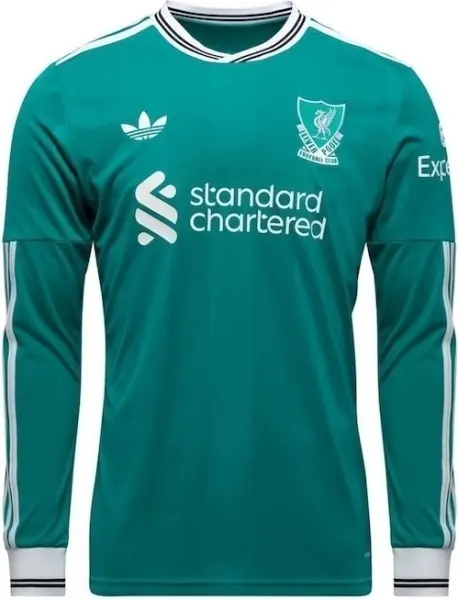 Футболка з довгим рукавом Ліверпуль (Liverpool) 2025-2026 резервна зелено-біла F0395