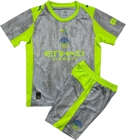 Футбольна форма дитяча Манчестер Сіті (Manchester City) 2025-2026 резервна сіро-салатова F0393
