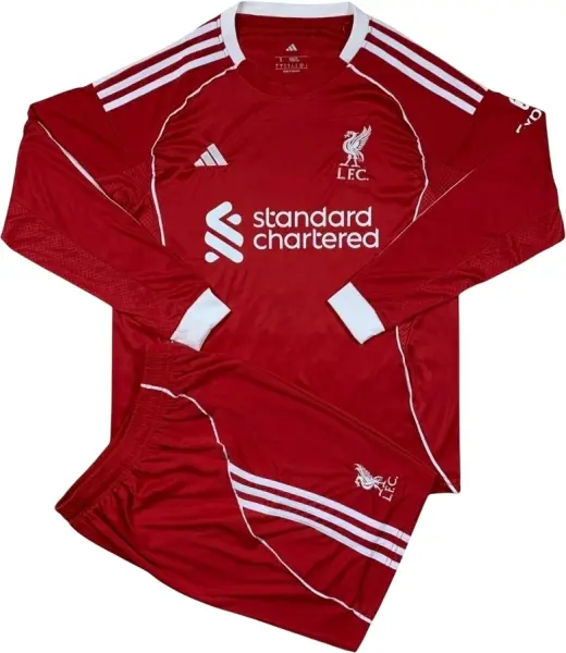 Футбольна форма з довгим рукавом Ліверпуль (Liverpool) 2025-2026 домашня червоно-біла F0415