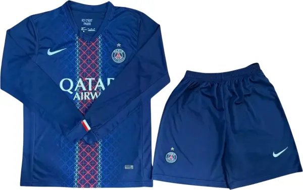Футбольная форма с длинным рукавом ПСЖ (PSG) 2025-2026 домашняя темно-сине-красная F0420