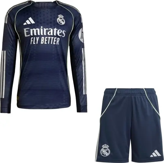 Футбольна форма з довгим рукавом Реал Мадрид (Real Madrid) 2025-2026 виїзна темно-сіро-темно-синьо-салатова F0421
