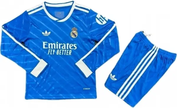 Футбольная форма с длинным рукавом Реал Мадрид (Real Madrid) 2025-2026 резервная сине-белая F0503
