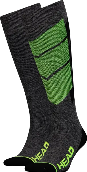 Носки Head UNISEX SKI GRAPHIC KNEEHIGH 2PPK темно-серо-лаймовые (2 пары) 791005001-817