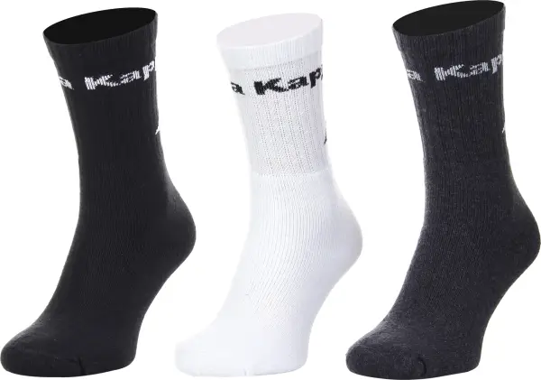Носки Kappa SOCKS LOGO SABOYA 3PACK белые, темно-серые, черные (3 пары) 304MT00-909