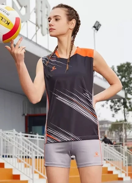 Комплект волейбольної форми жіночий Kelme чорно-сіро-жовтогарячий 8351QB2009.9015