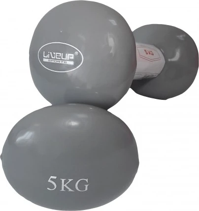 Гантелі LiveUp VINYL DUMBBELL EGG HEAD сірі (2 х 5,0 кг) LS2001-5