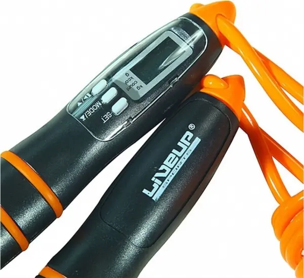 Скакалка с электронным счетчиком LiveUp ELECTRONIC JUMP ROPE оранжево-серая 275 см LS3123