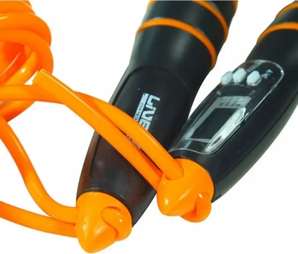 Скакалка с электронным счетчиком LiveUp ELECTRONIC JUMP ROPE оранжево-серая 275 см LS3123