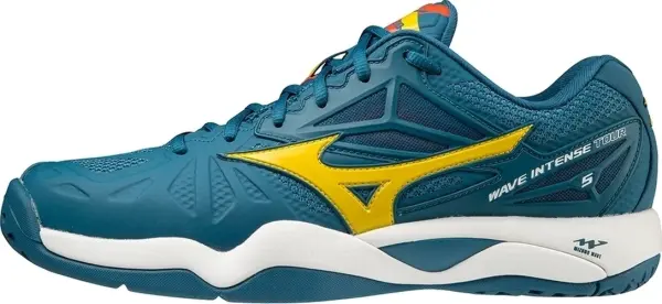 Кросівки тенісні Mizuno WAVE INTENSE TOUR 5 AC темно-бірюзово-жовто-оранжеві 61GA1900-30