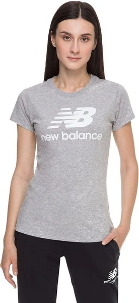 Футболка женская New Balance Ess Stacked Logo серая WT91546AG