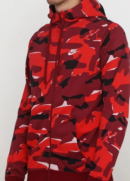 Толстовка Nike Sportswear Club Camo Hoodie FZ FT красная AQ0596-677