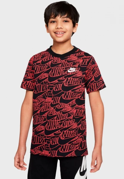 Футболка підліткова Nike TEE KIDS AOP чорно-червона DO1811-010