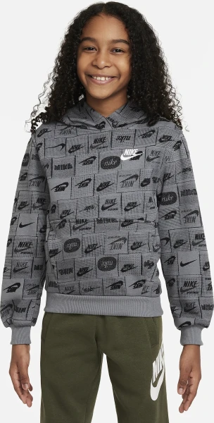 Худи подростковое Nike K NSW CLUB FT HDY AOP серое FN8741-084